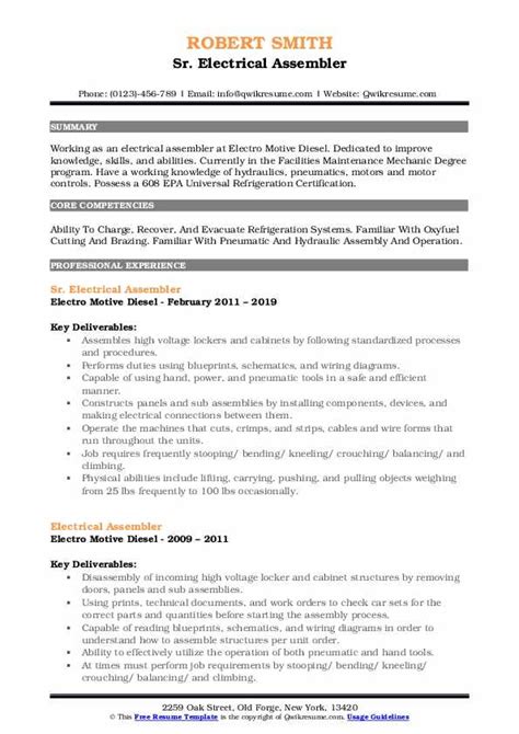 electrical assembler resume|Electrical Assembler Resume Sample & Tips .
